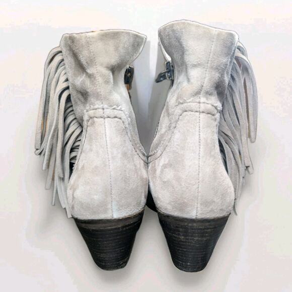 Sam Edelman LOUIE Taupe Suede Fringed Western Style Ankle Boots 7.5 Boho Preppy - Picture 7 of 7